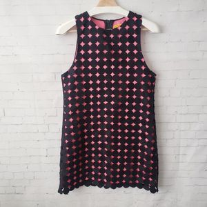 Alice + Olivia Black Pink Polka Dot Dress Size S Mod Shift Retro Silk Prom Party